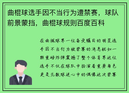 曲棍球选手因不当行为遭禁赛，球队前景蒙挡，曲棍球规则百度百科