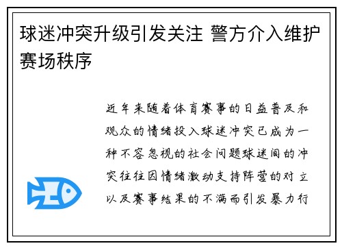 球迷冲突升级引发关注 警方介入维护赛场秩序