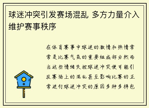 球迷冲突引发赛场混乱 多方力量介入维护赛事秩序